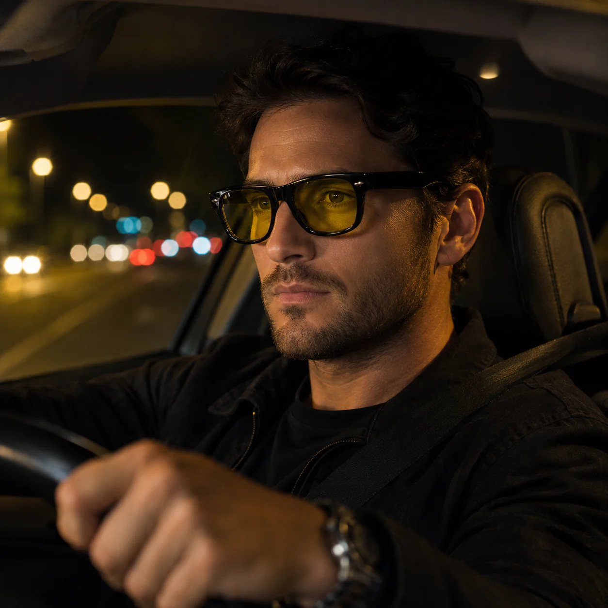 THE Atlas Y1 Glossy Black Yellow Night Drive UV400 HD Sunglasses - Image 2