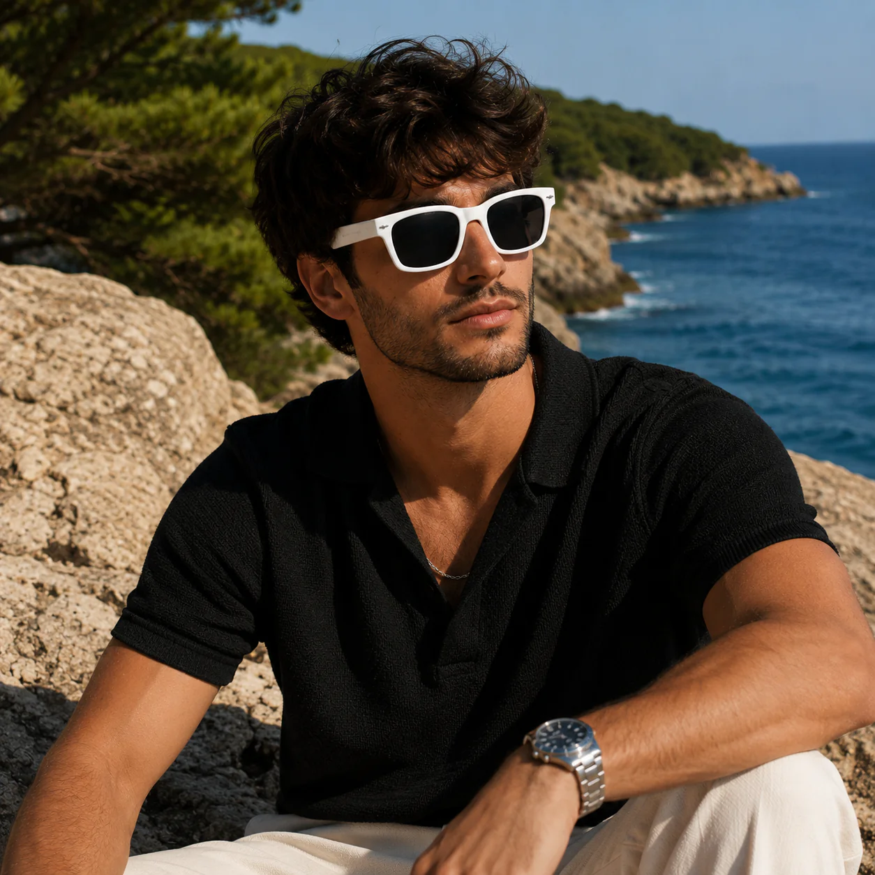 THE GHOST Unisex UV400 HD Glossy White Sunglasses - Image 2